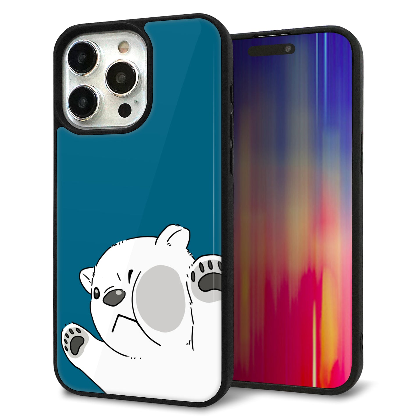 iPhone15 Pro Max 強化ガラス&TPUスマホケース ガラプリ【HA299 むぎゅっとシロクマ】