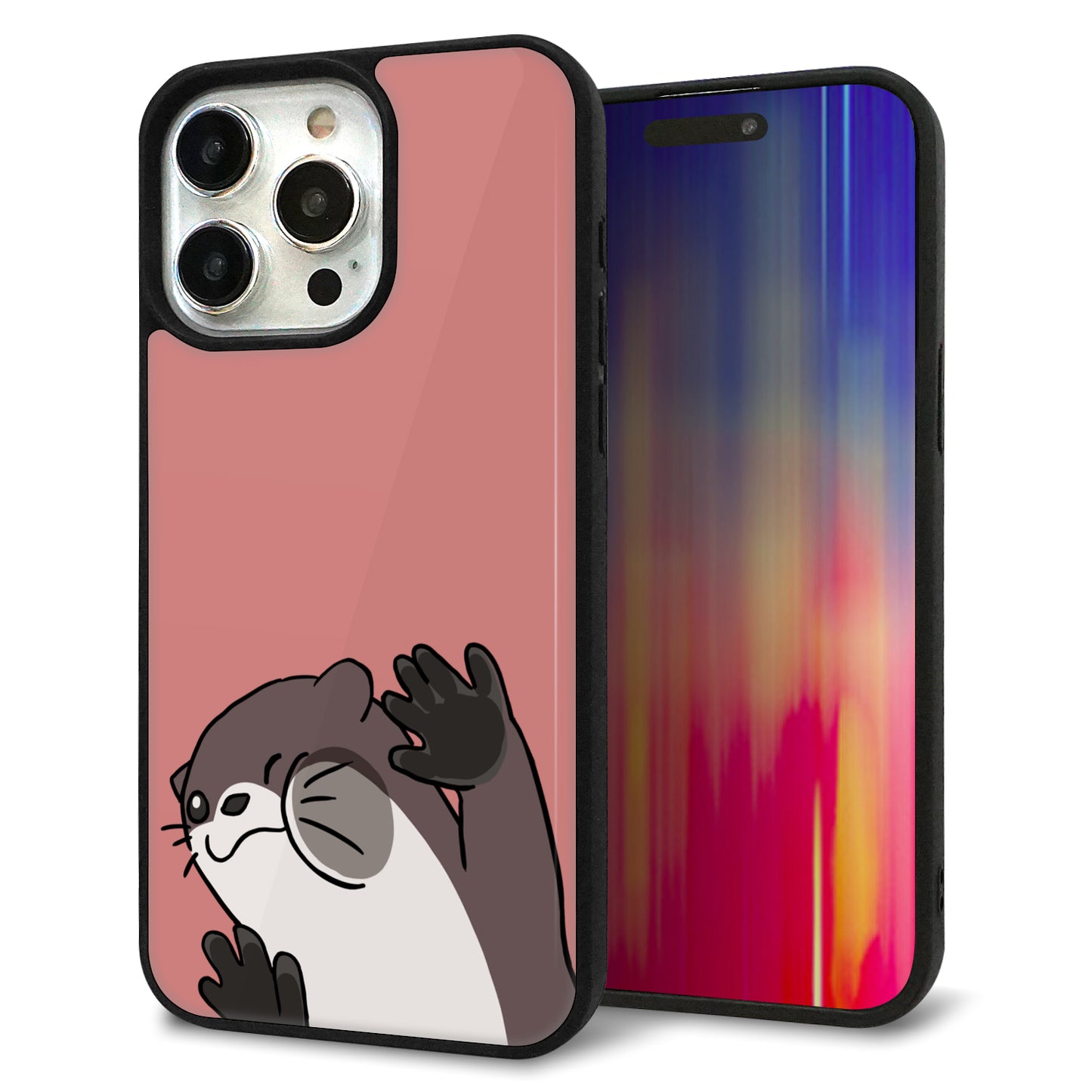 iPhone15 Pro Max 強化ガラス&TPUスマホケース ガラプリ【HA306 むぎゅっとカワウソ】