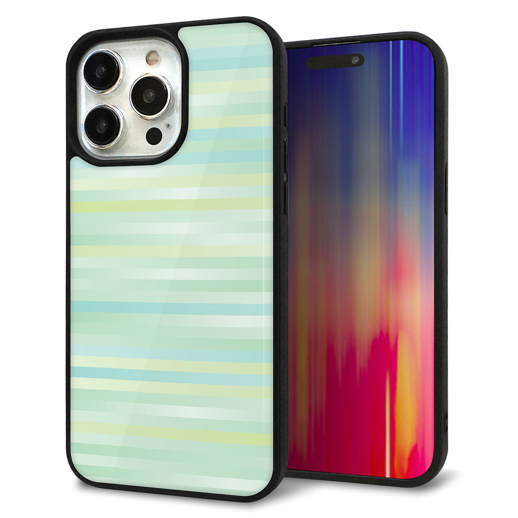 iPhone15 Pro Max 強化ガラス&TPUスマホケース ガラプリ【IB908 グラデーションボーダー_グリーン】