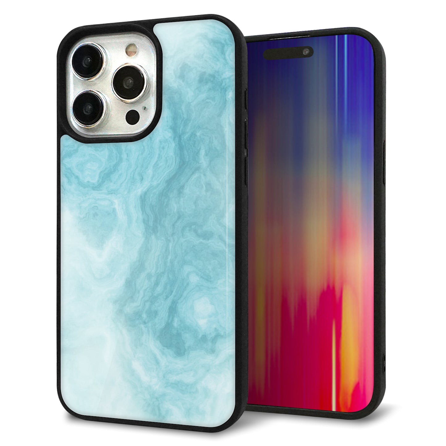 iPhone15 Pro Max 強化ガラス&TPUスマホケース ガラプリ【KM868 大理石BL】