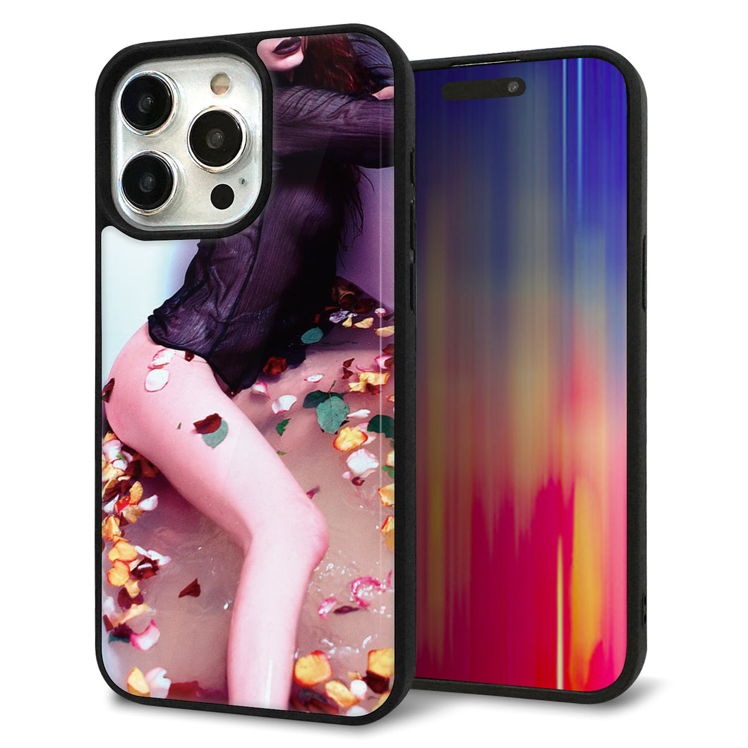 iPhone15 Pro Max 強化ガラス&TPUスマホケース ガラプリ【KM885 バラ風呂】