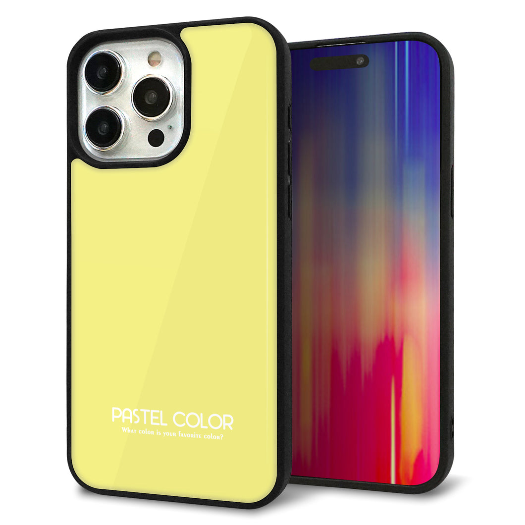 iPhone15 Pro Max 強化ガラス&TPUスマホケース ガラプリ【KM897 パステルカラー(パステルイエロー)】