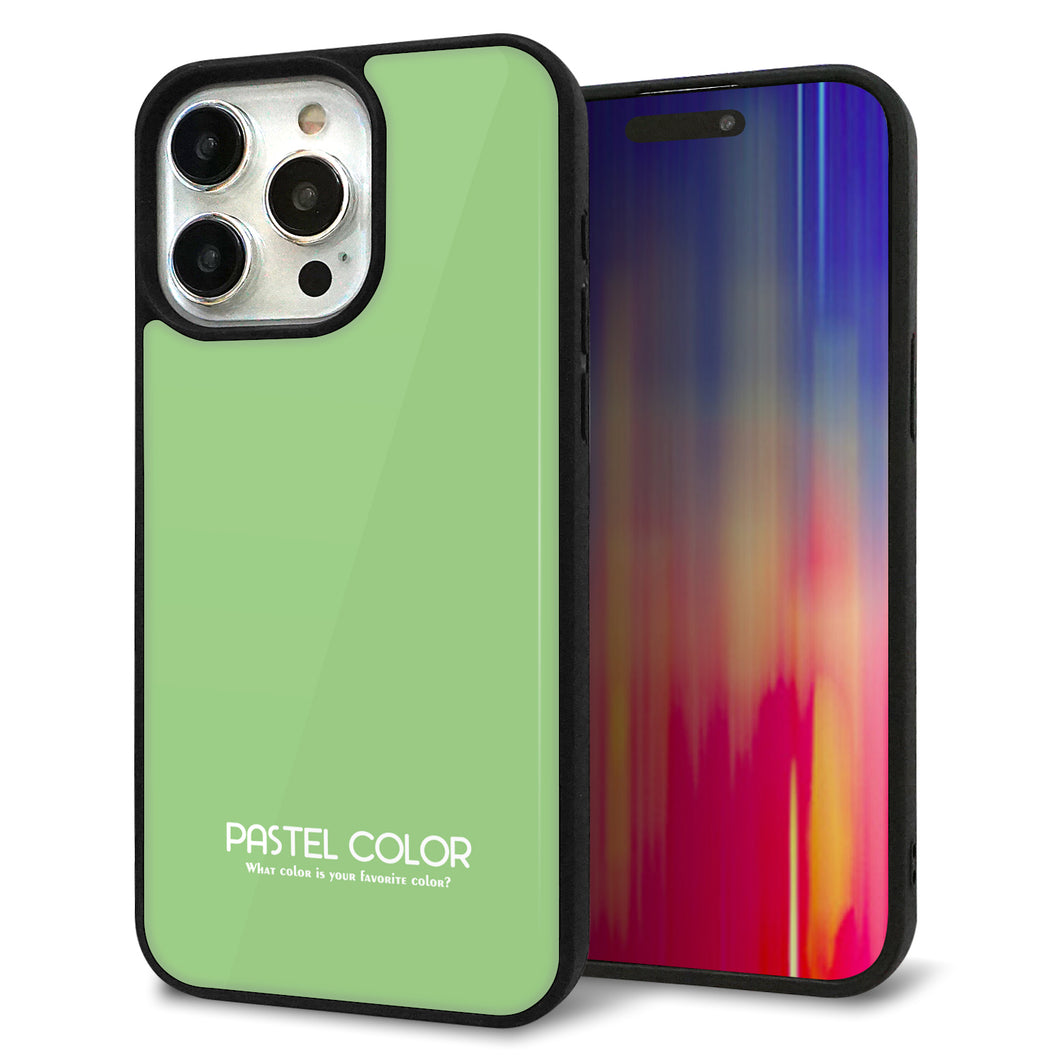 iPhone15 Pro Max 強化ガラス&TPUスマホケース ガラプリ【KM898 パステルカラー(パステルグリーン)】