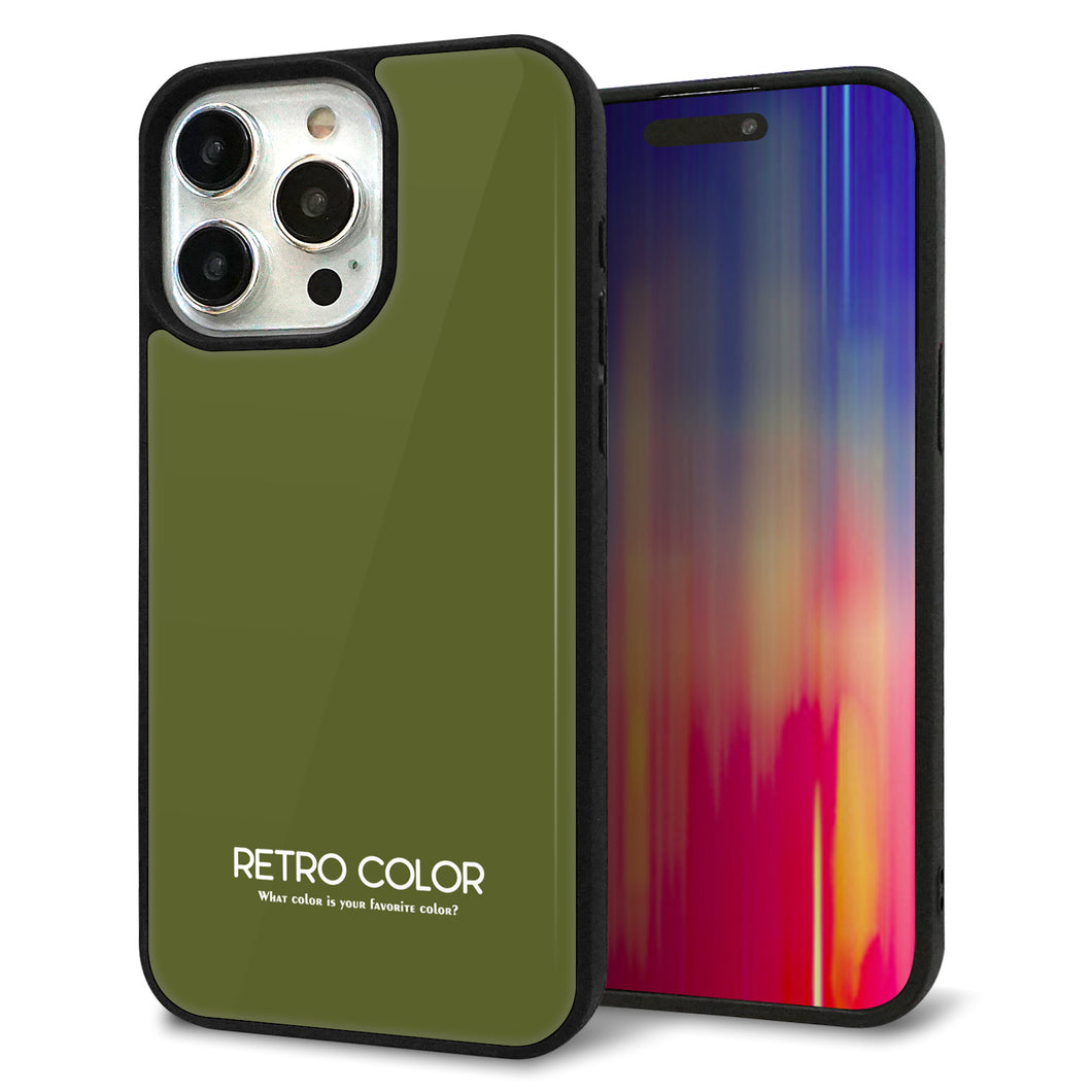 iPhone15 Pro Max 強化ガラス&TPUスマホケース ガラプリ【KM916 レトロカラー(カーキ)】