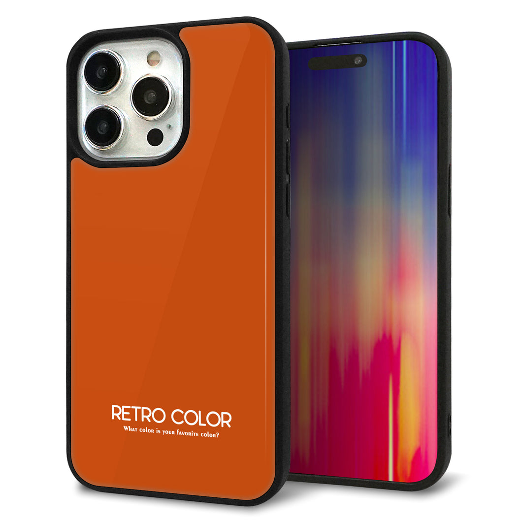 iPhone15 Pro Max 強化ガラス&TPUスマホケース ガラプリ【KM917 レトロカラー(ダークオレンジ)】