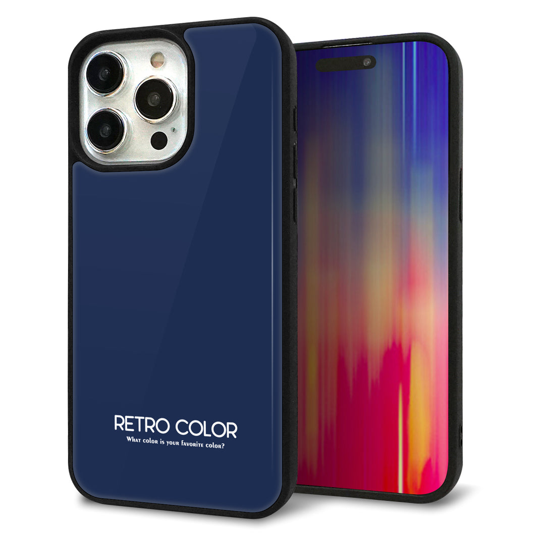 iPhone15 Pro Max 強化ガラス&TPUスマホケース ガラプリ【KM918 レトロカラー(ネイビー)】