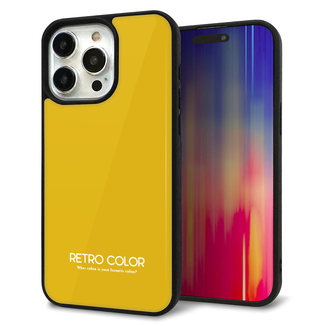 iPhone15 Pro Max 強化ガラス&TPUスマホケース ガラプリ【KM920 レトロカラー(マスタード)】