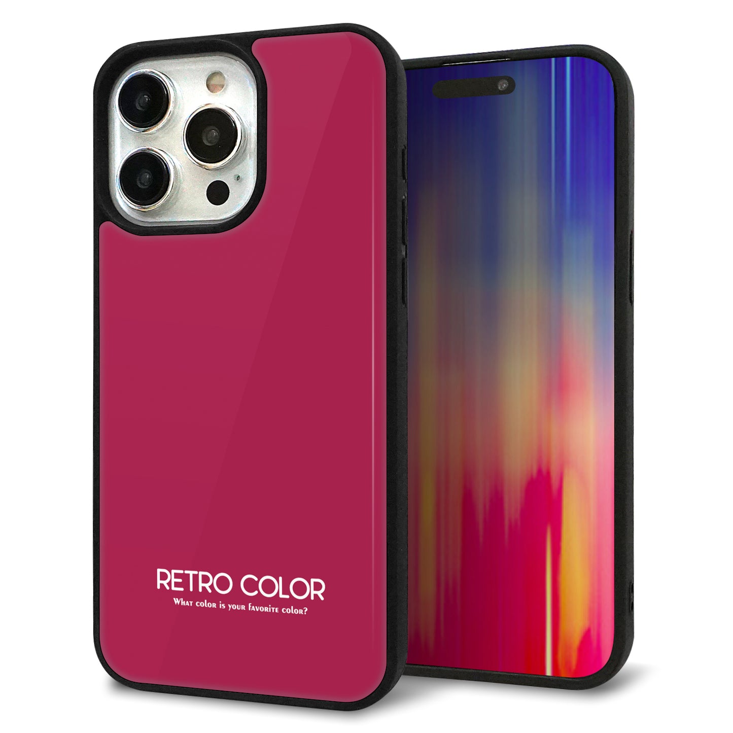iPhone15 Pro Max 強化ガラス&TPUスマホケース ガラプリ【KM921 レトロカラー(ダークピンク)】