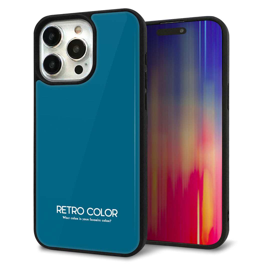 iPhone15 Pro Max 強化ガラス&TPUスマホケース ガラプリ【KM922 レトロカラー(ダークブルー)】