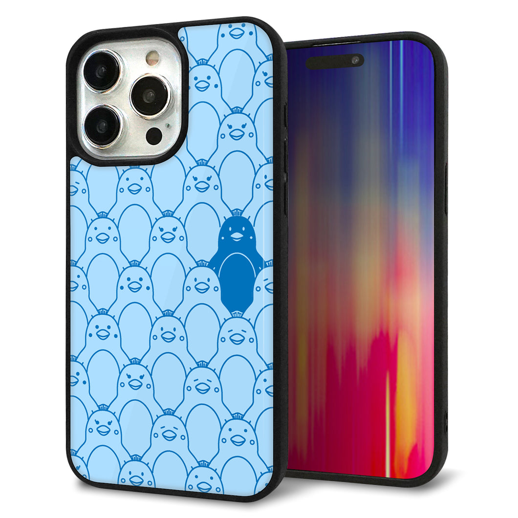 iPhone15 Pro Max 強化ガラス&TPUスマホケース ガラプリ【MA917 パターン ペンギン】