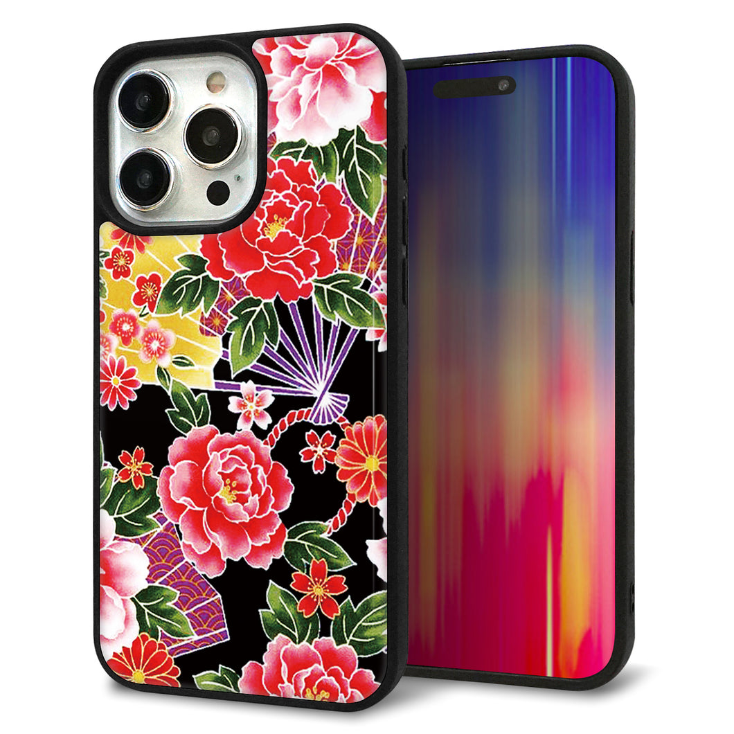 iPhone15 Pro Max 強化ガラス&TPUスマホケース ガラプリ【MA959 和柄 花 A】