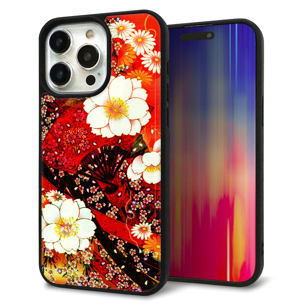 iPhone15 Pro Max 強化ガラス&TPUスマホケース ガラプリ【MA960 和柄 花 B】