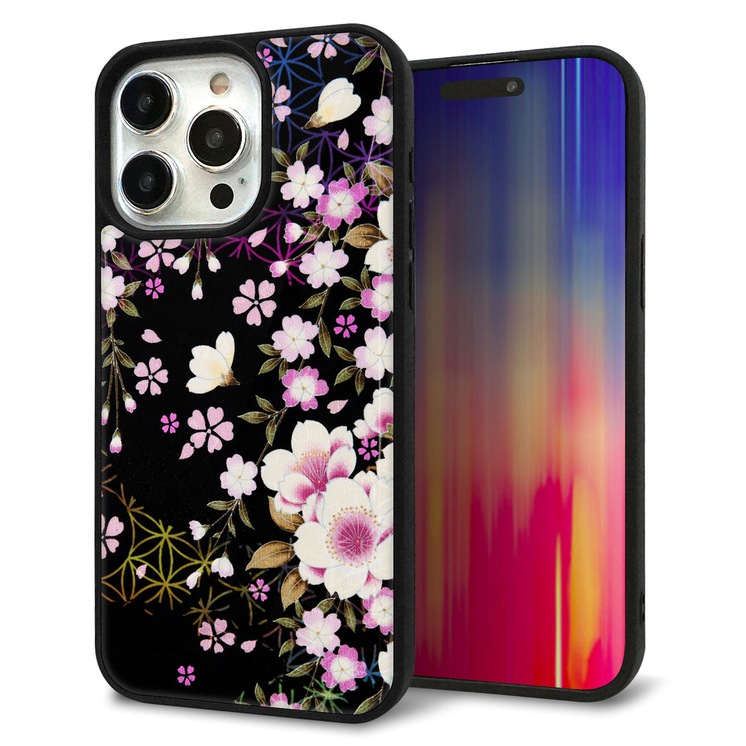 iPhone15 Pro Max 強化ガラス&TPUスマホケース ガラプリ【MA961 和柄 花 C】
