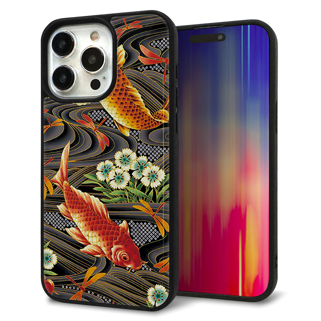 iPhone15 Pro Max 強化ガラス&TPUスマホケース ガラプリ【MA963 着物柄 鶴鯉 A】