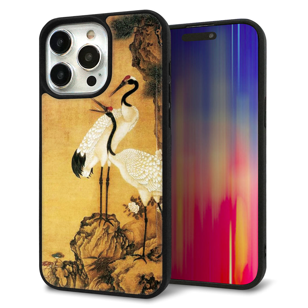 iPhone15 Pro Max 強化ガラス&TPUスマホケース ガラプリ【MA969 和柄 鶴鯉 A】