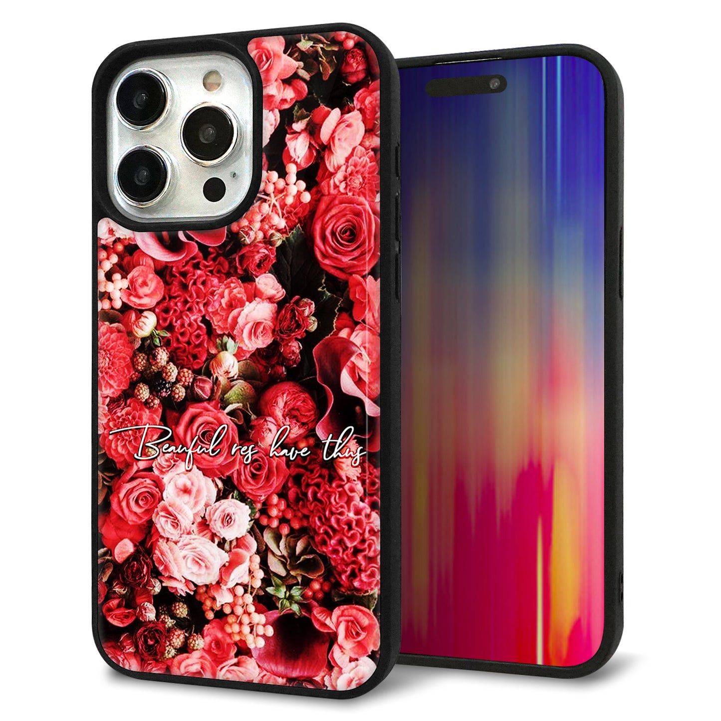 iPhone15 Pro Max 強化ガラス&TPUスマホケース ガラプリ【MA992 フラワーA】