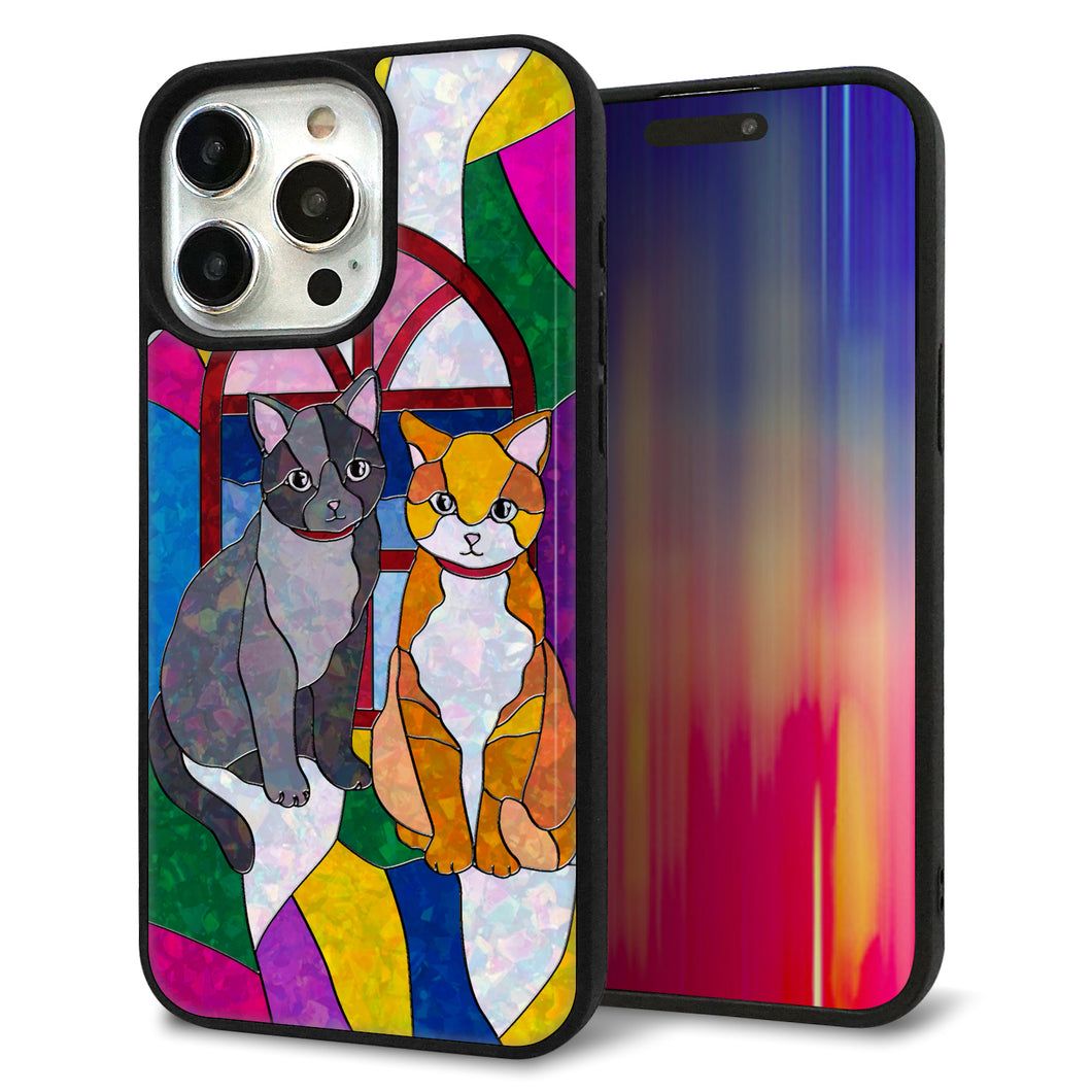 iPhone15 Pro Max 強化ガラス&TPUスマホケース ガラプリ【MA995 ステンドグラス ネコ】