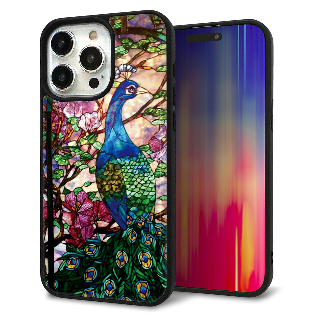 iPhone15 Pro Max 強化ガラス&TPUスマホケース ガラプリ【MA996 ステンドグラス クジャク】