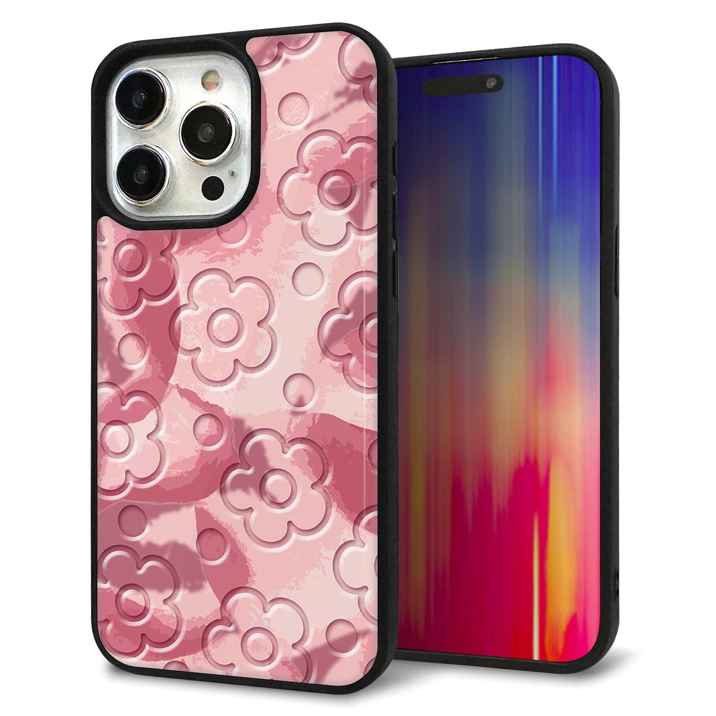 iPhone15 Pro Max 強化ガラス&TPUスマホケース ガラプリ【SC846 フラワーヴェルニ花ピンク(ローズヴェルール)】