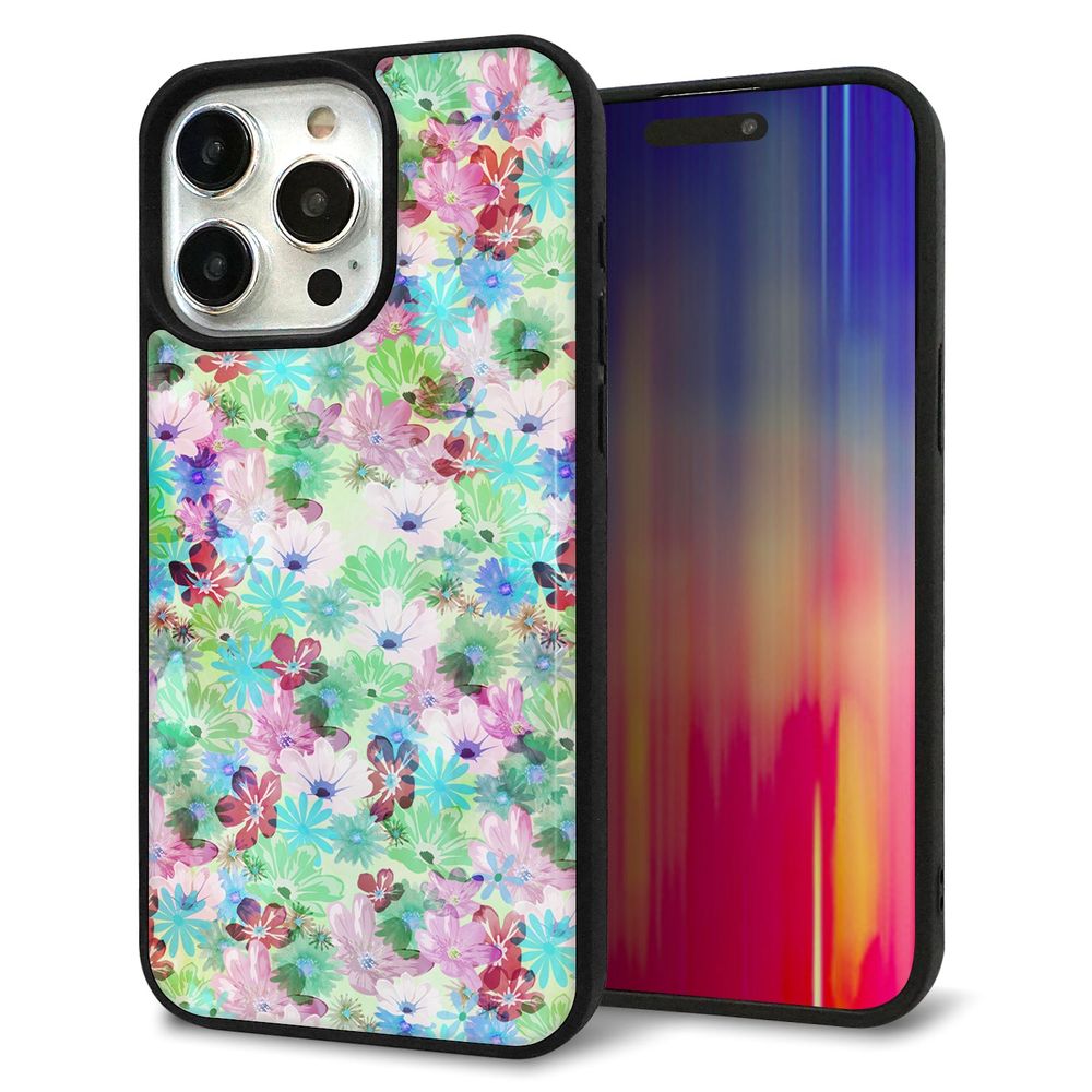 iPhone 15 Pro Max 強化ガラス&TPUスマホケース ガラプリ【SC872 リバティプリント プレスドフラワー(グリーン)】