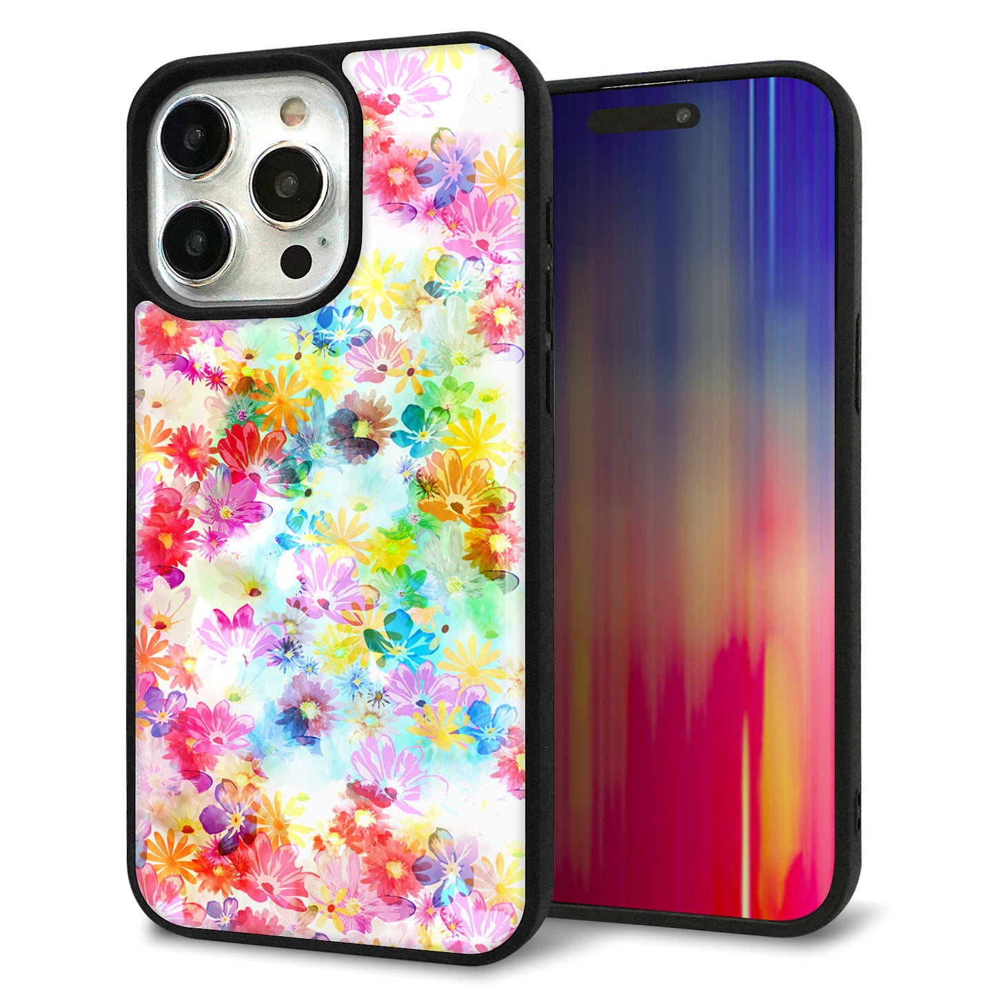iPhone15 Pro Max 強化ガラス&TPUスマホケース ガラプリ【SC876 リバティプリント プレスドフラワー(ホワイト)】
