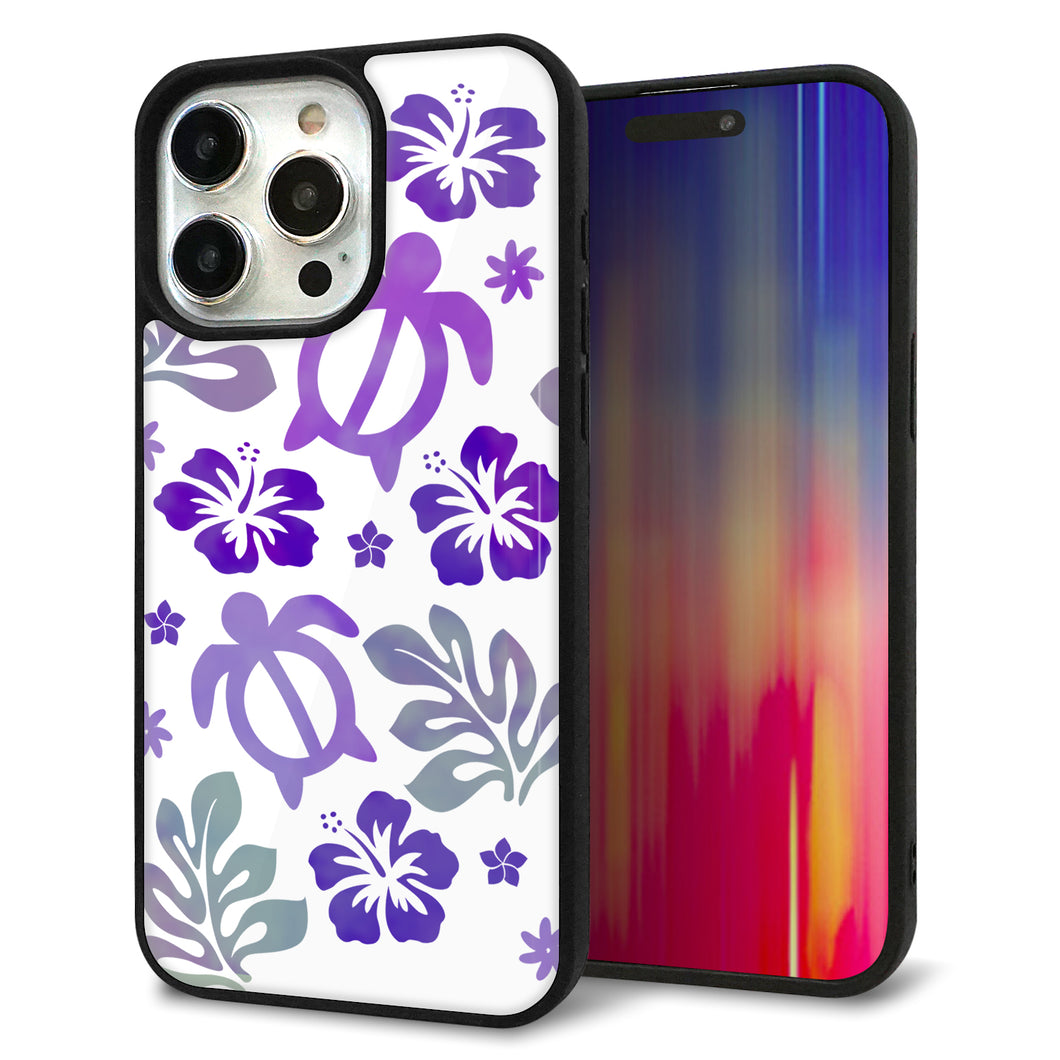 iPhone15 Pro Max 強化ガラス&TPUスマホケース ガラプリ【SC878 ハワイアンアロハホヌ(パープル)】