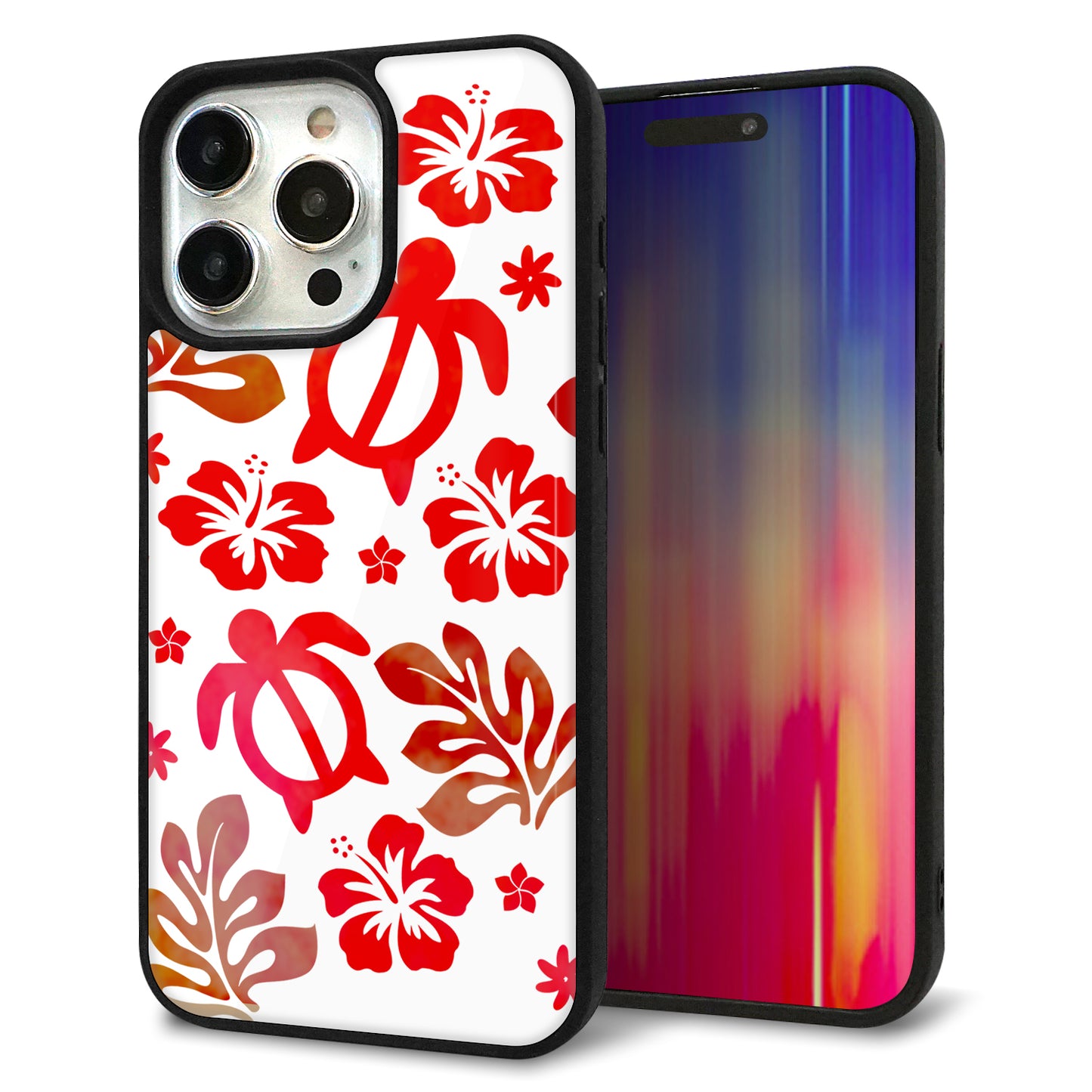 iPhone15 Pro Max 強化ガラス&TPUスマホケース ガラプリ【SC881 ハワイアンアロハホヌ(レッド)】