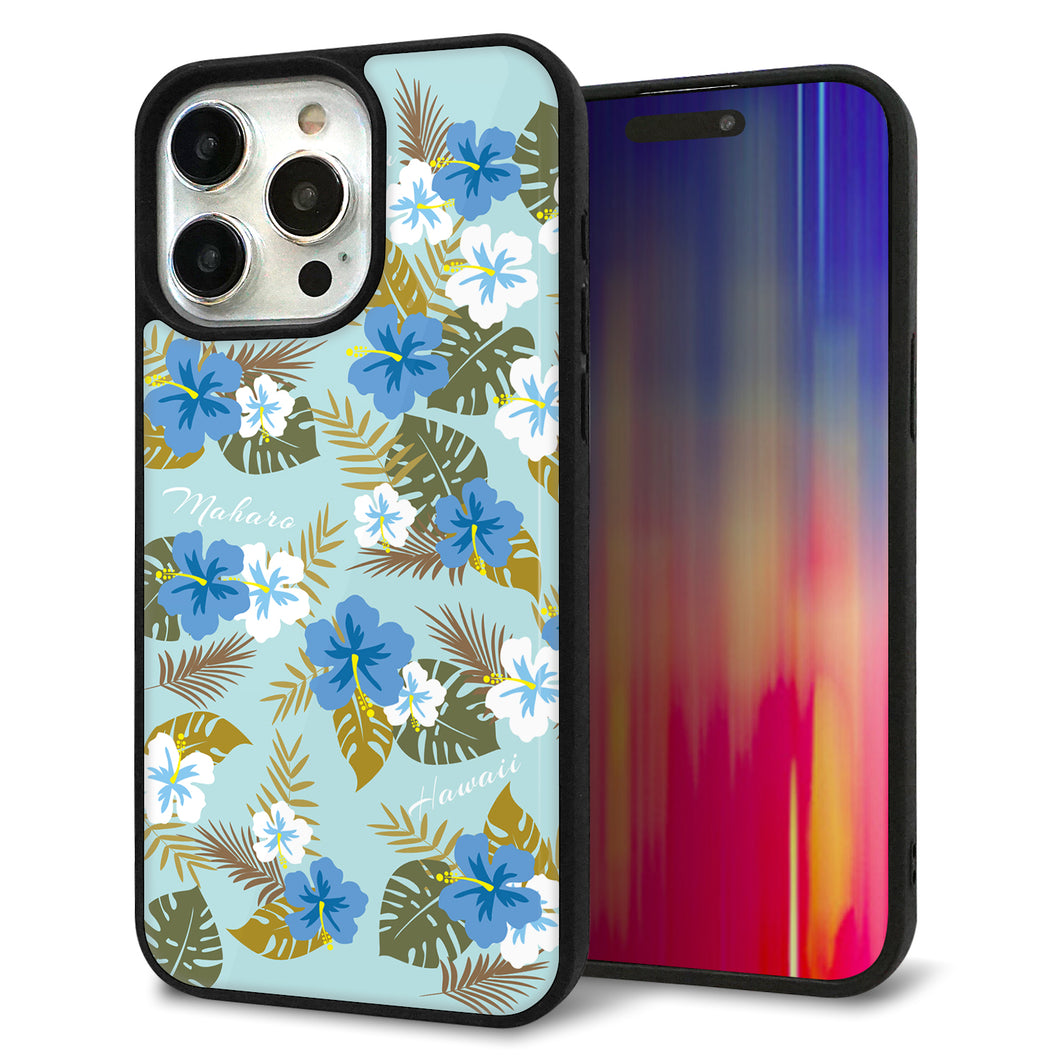 iPhone15 Pro Max 強化ガラス&TPUスマホケース ガラプリ【SC883 ハワイアンアロハレトロ(ブルー)】