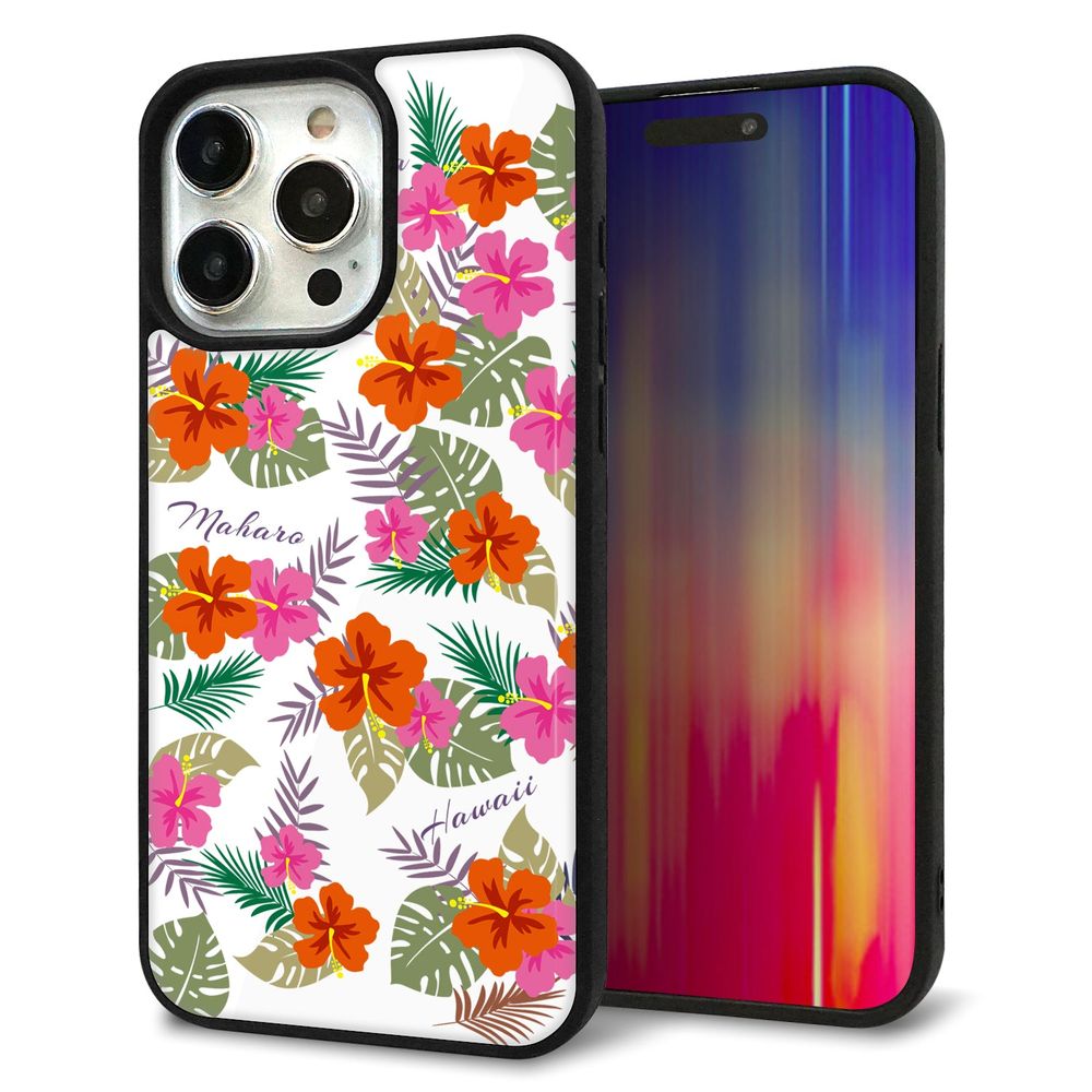 iPhone 15 Pro Max 強化ガラス&TPUスマホケース ガラプリ【SC884 ハワイアンアロハレトロ(ホワイト)】