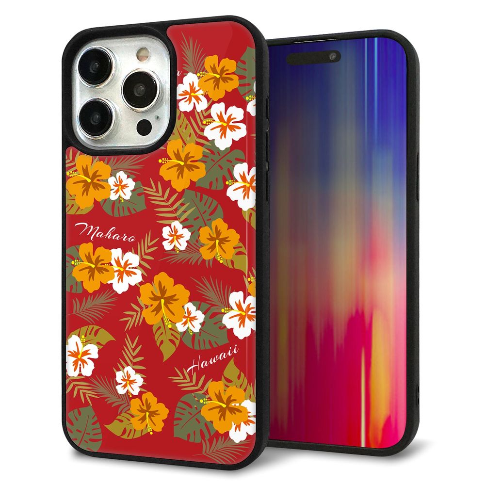 iPhone 15 Pro Max 強化ガラス&TPUスマホケース ガラプリ【SC885 ハワイアンアロハレトロ(レッド)】