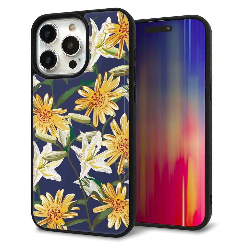 iPhone 15 Pro Max 強化ガラス&TPUスマホケース ガラプリ【SC893 ボタニカル デイジー&リリー】
