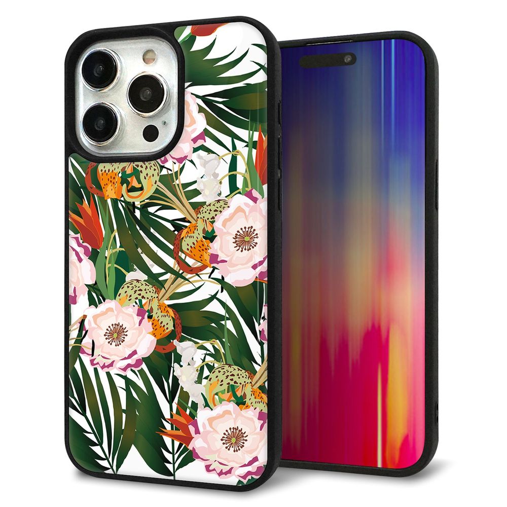 iPhone 15 Pro Max 強化ガラス&TPUスマホケース ガラプリ【SC895 ボタニカル フォレスト】