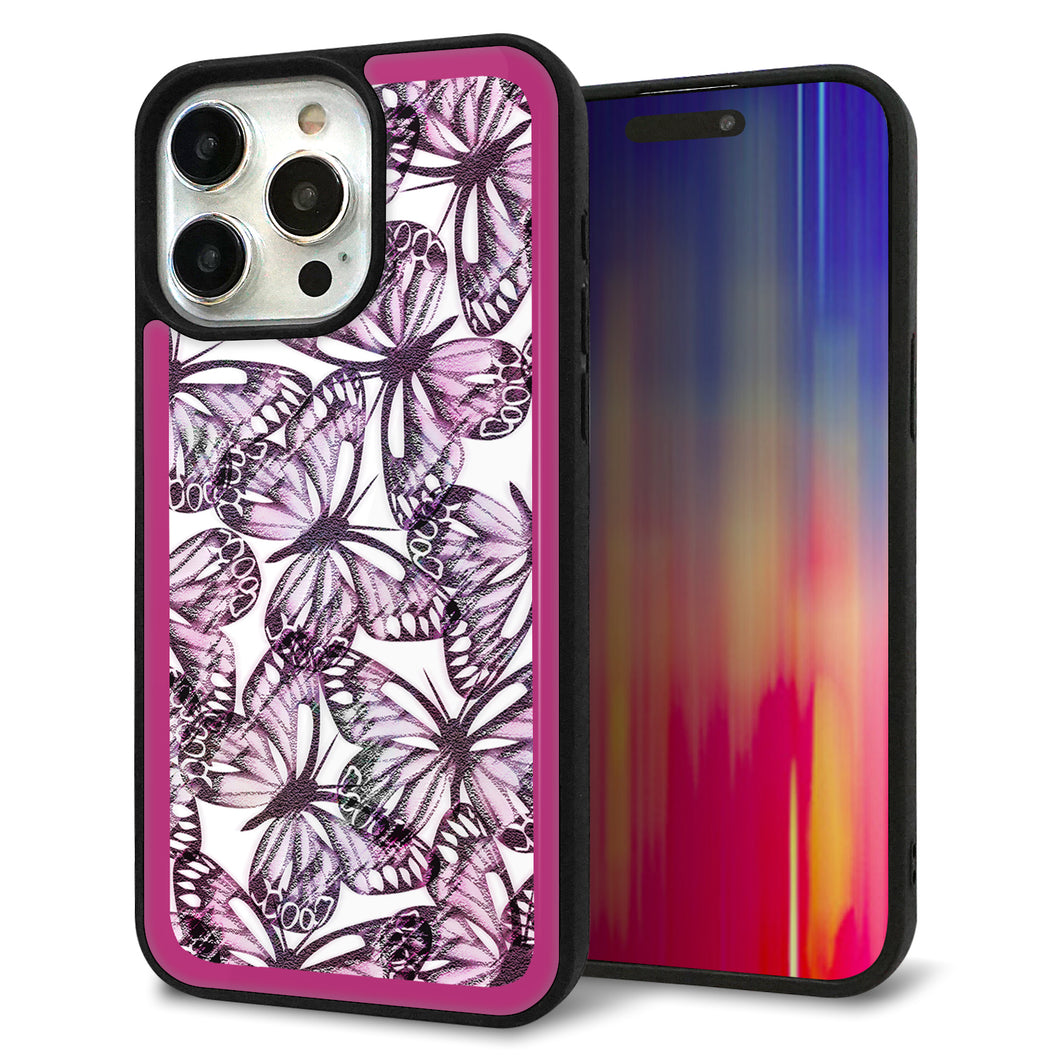 iPhone15 Pro Max 強化ガラス&TPUスマホケース ガラプリ【SC904 ガーデンバタフライ ピンク】