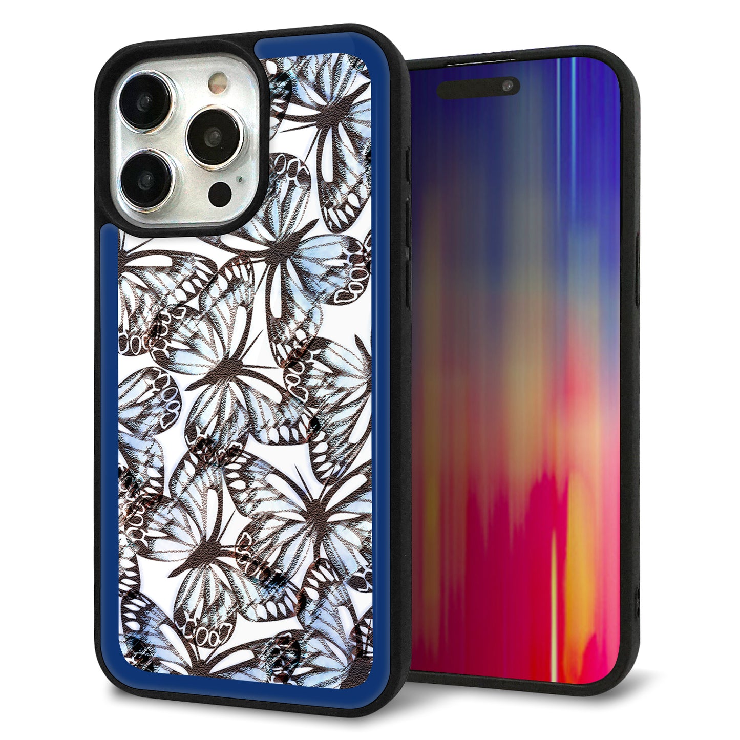 iPhone15 Pro Max 強化ガラス&TPUスマホケース ガラプリ【SC906 ガーデンバタフライ ブルー】