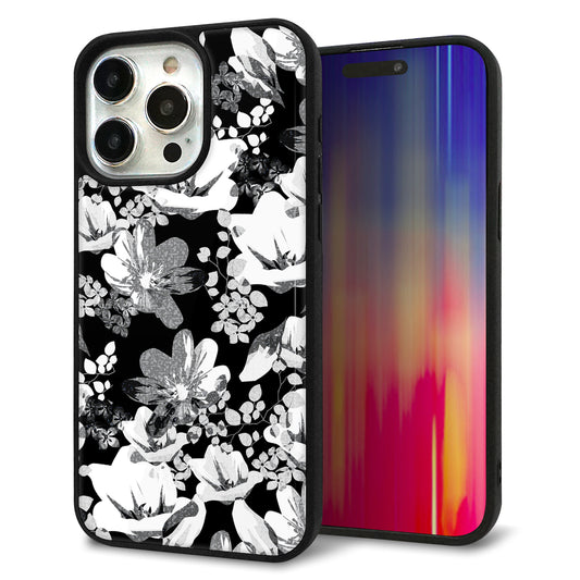 iPhone15 Pro Max 強化ガラス&TPUスマホケース ガラプリ【SC913 花柄モノトーン 02】