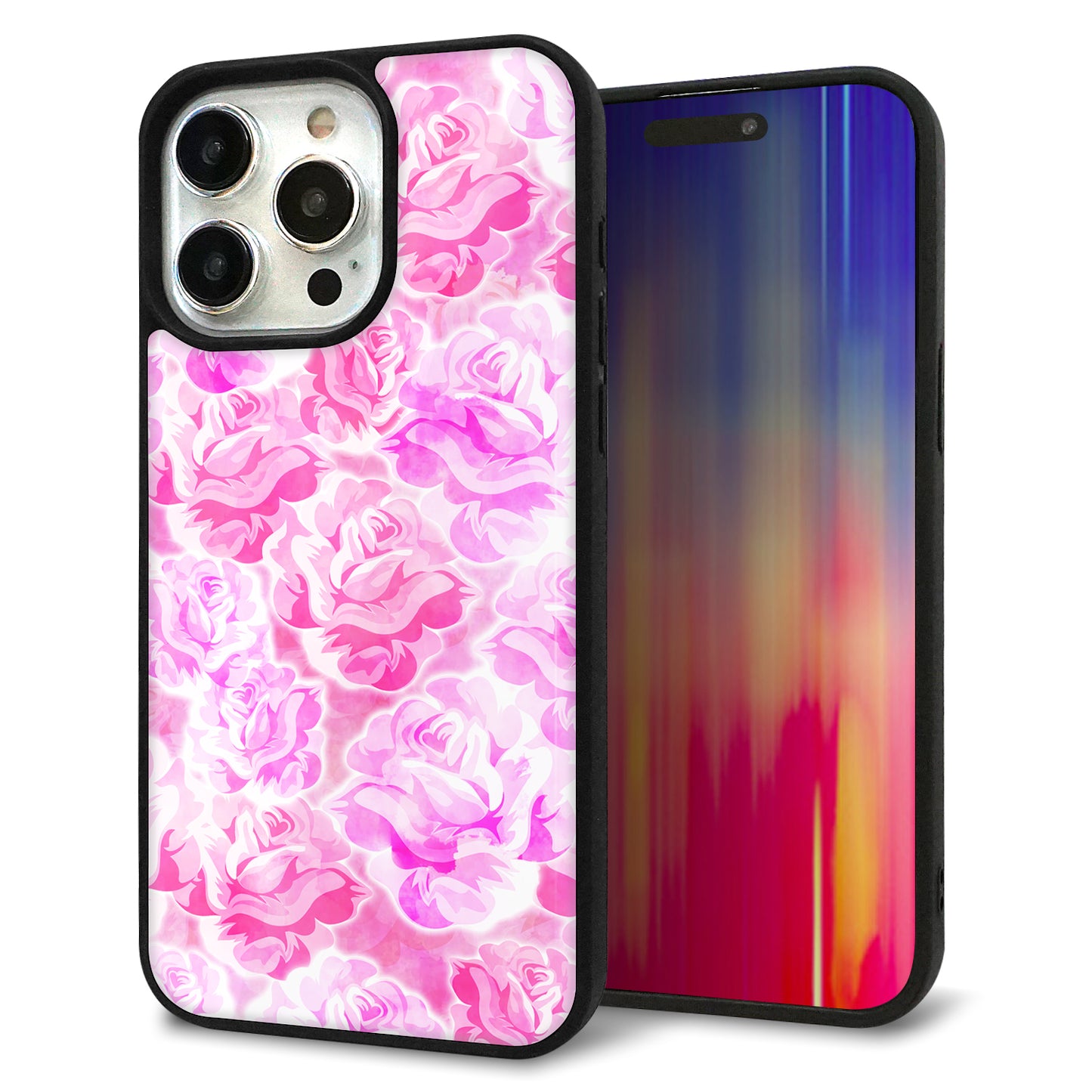 iPhone15 Pro Max 強化ガラス&TPUスマホケース ガラプリ【SC928 ローズ ピンク】