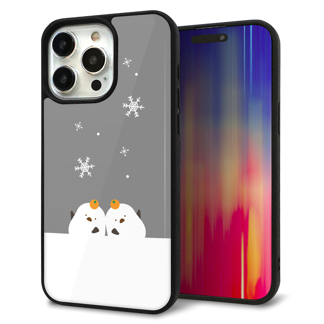 iPhone15 Pro Max 強化ガラス&TPUスマホケース ガラプリ【TA019 冬シマエナガ】