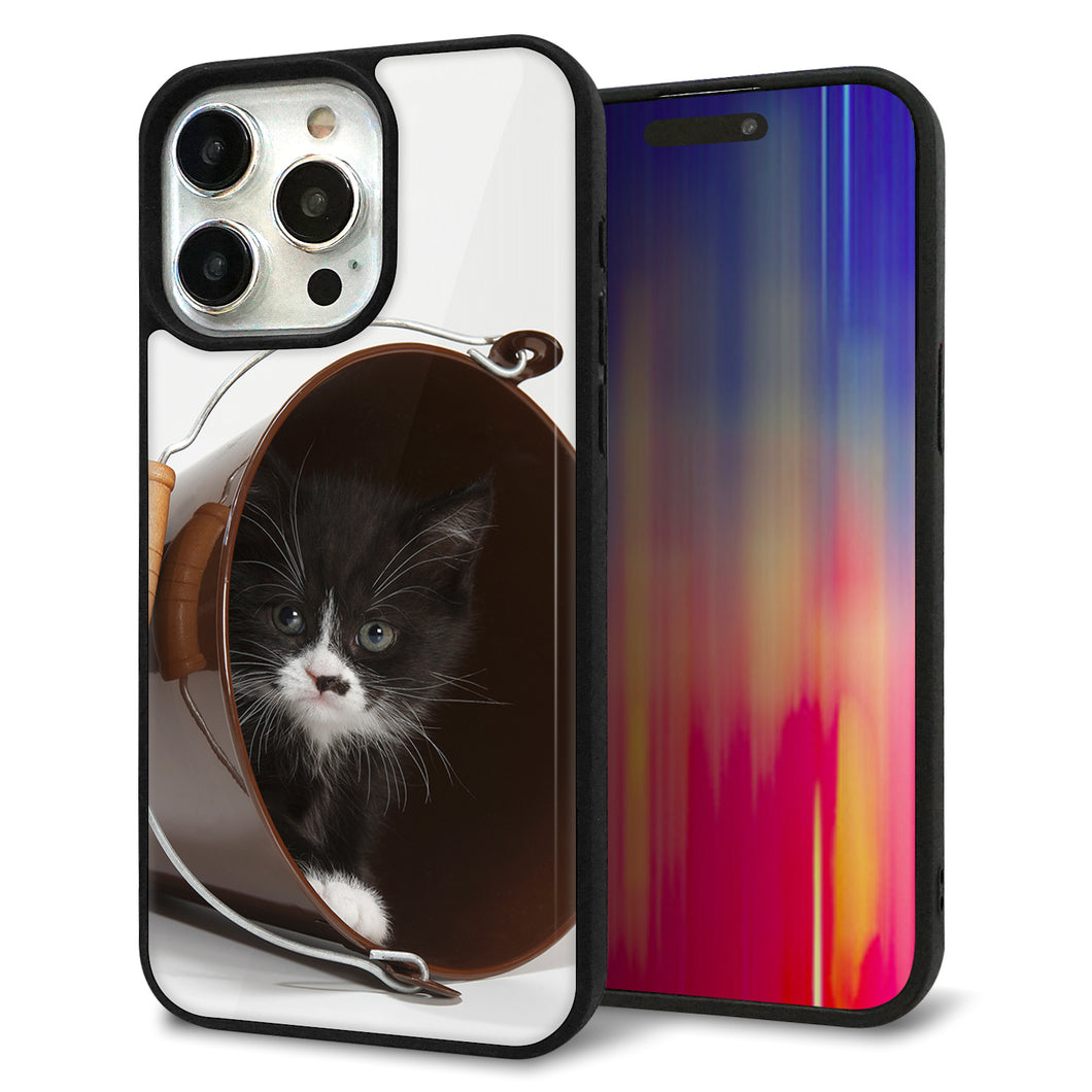 iPhone15 Pro Max 強化ガラス&TPUスマホケース ガラプリ【VA800 ネコとバケツ】