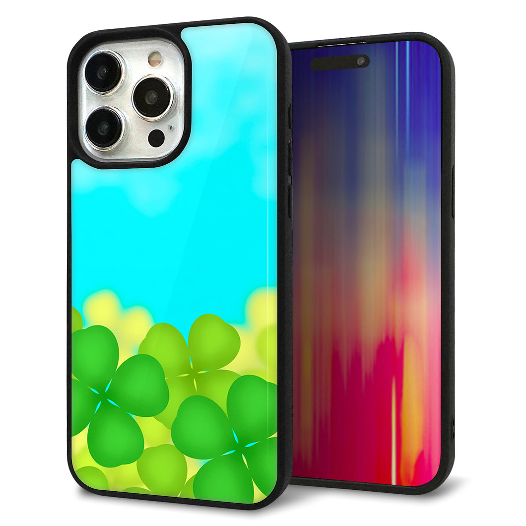 iPhone15 Pro Max 強化ガラス&TPUスマホケース ガラプリ【VA820 四葉のクローバー畑】