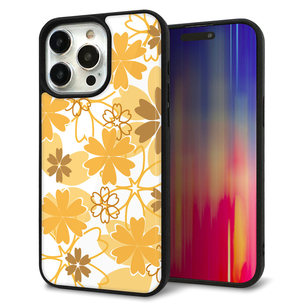 iPhone15 Pro Max 強化ガラス&TPUスマホケース ガラプリ【VA959 重なり合う花 オレンジ】