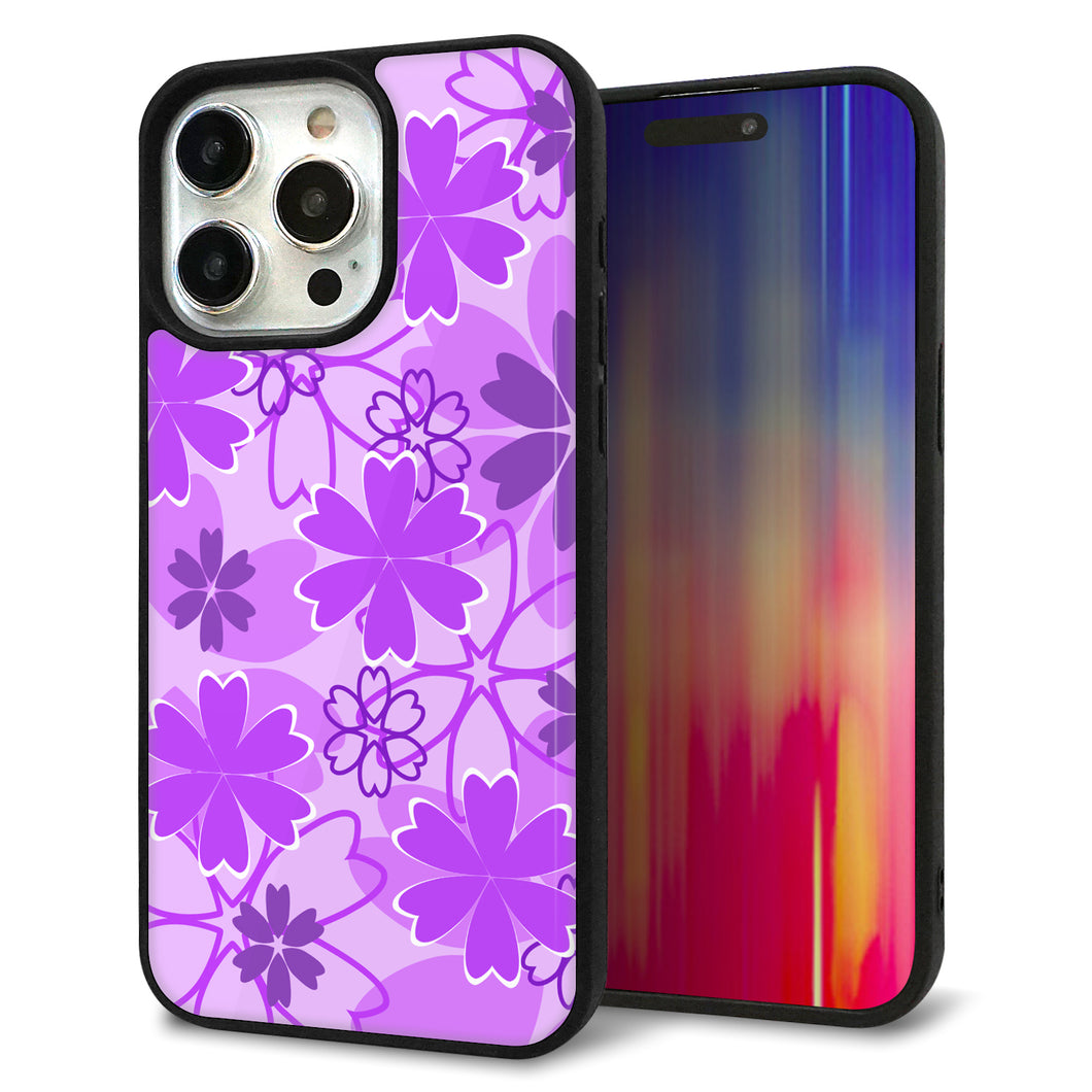 iPhone15 Pro Max 強化ガラス&TPUスマホケース ガラプリ【VA960 重なり合う花 パープル】