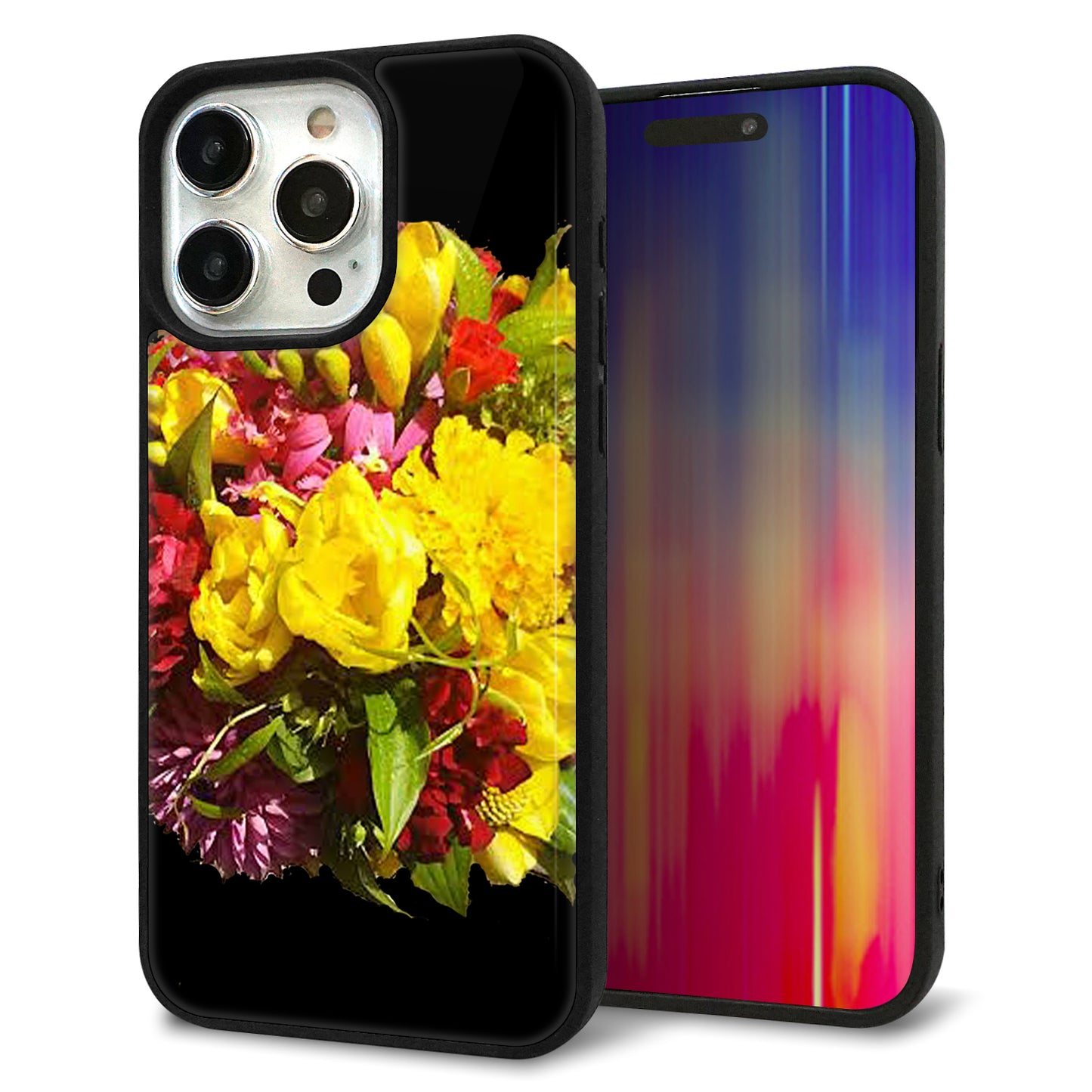 iPhone15 Pro Max 強化ガラス&TPUスマホケース ガラプリ【YI883 フラワー4】