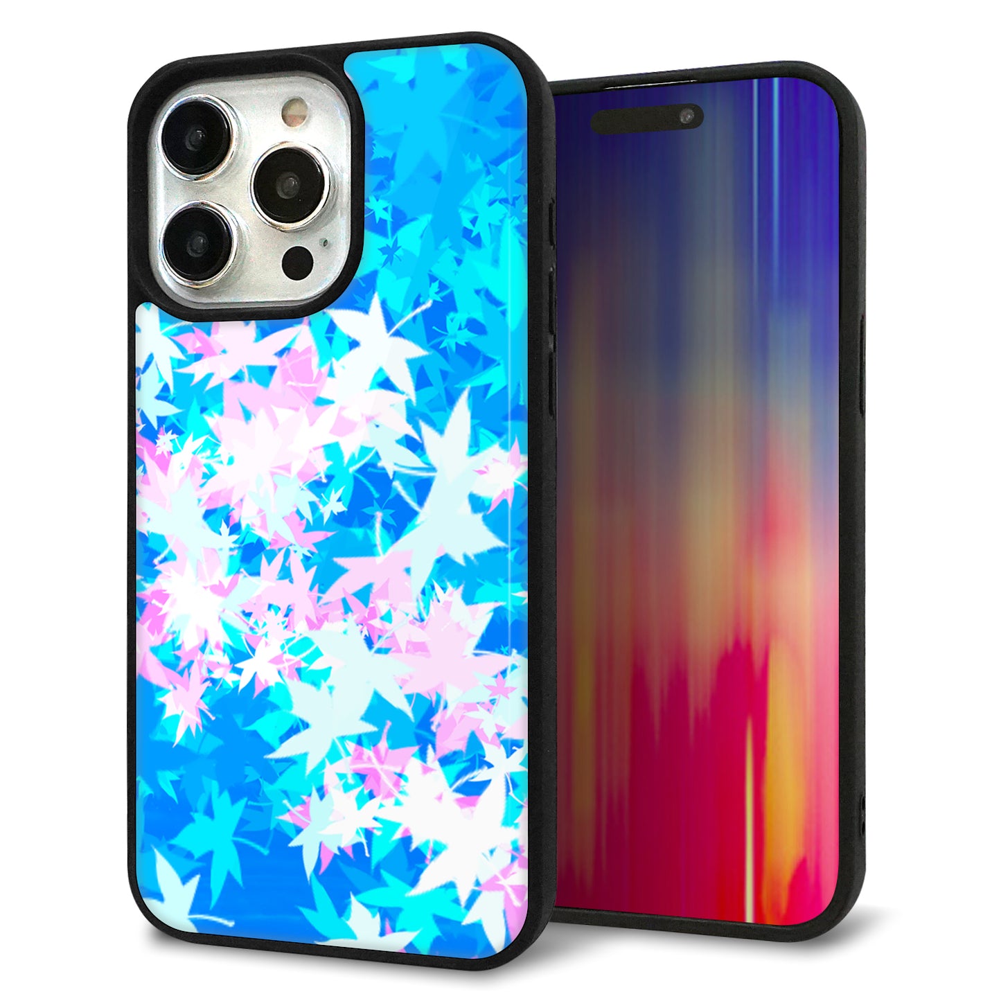 iPhone15 Pro Max 強化ガラス&TPUスマホケース ガラプリ【YJ290 デザインもみじ】