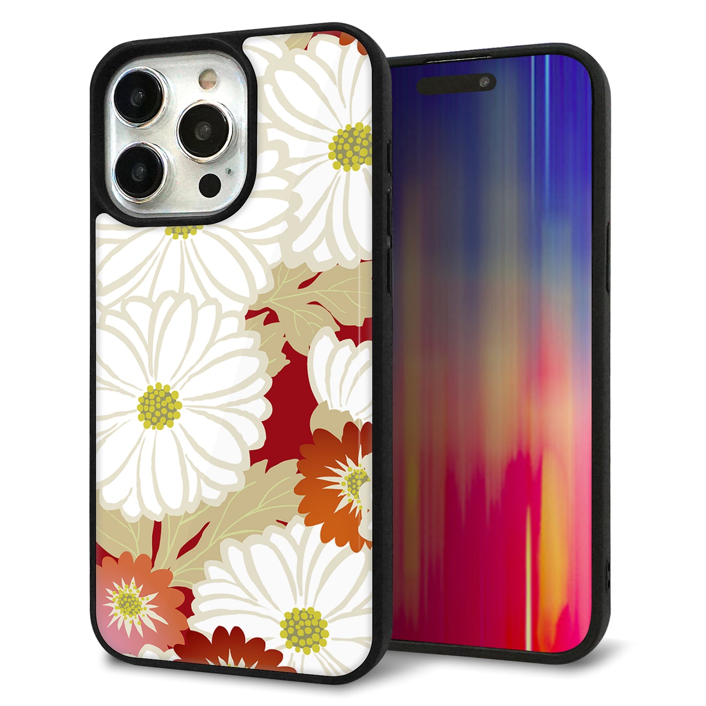iPhone15 Pro Max 強化ガラス&TPUスマホケース ガラプリ【YJ322 和柄 菊】