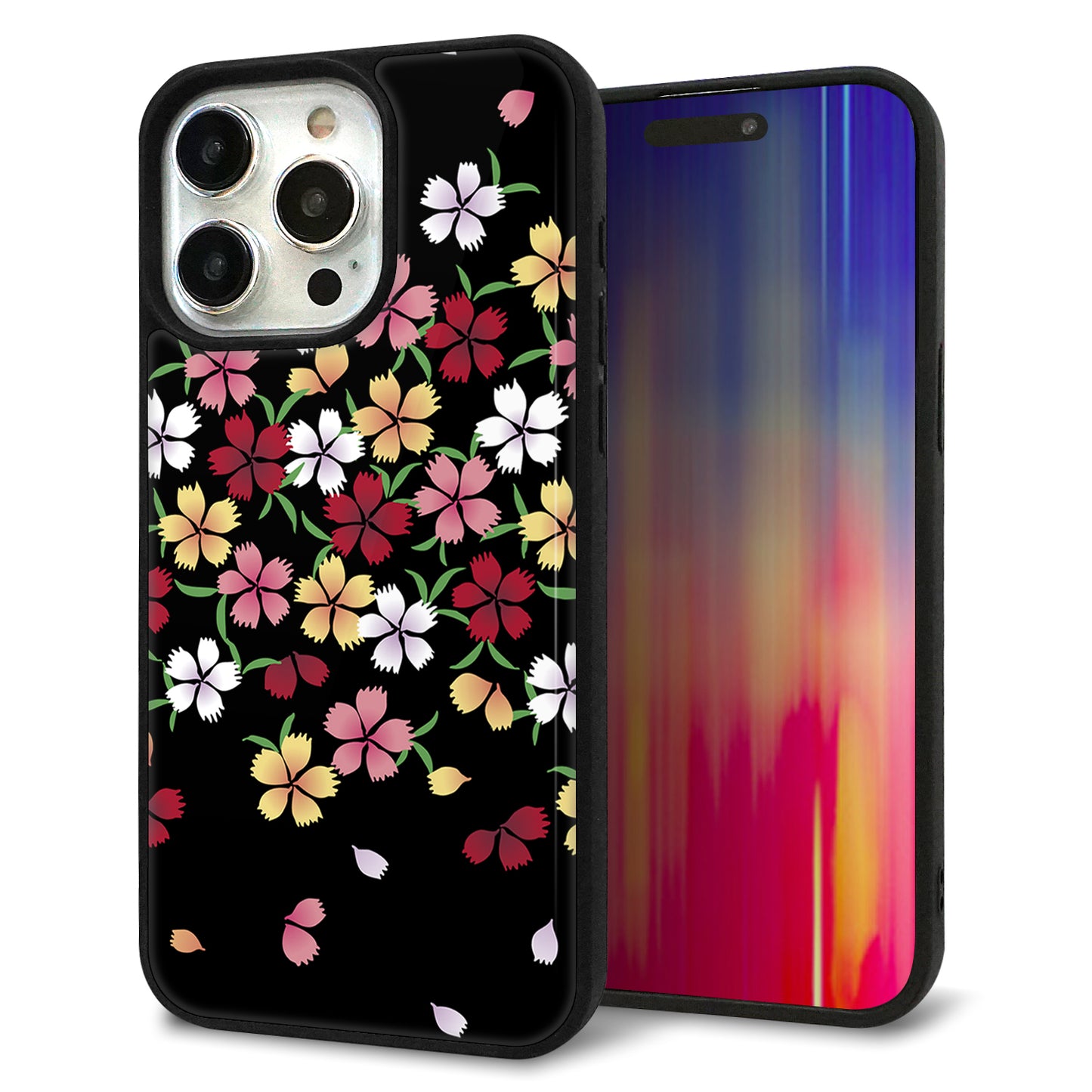 iPhone15 Pro Max 強化ガラス&TPUスマホケース ガラプリ【YJ323 和柄 なでしこ】