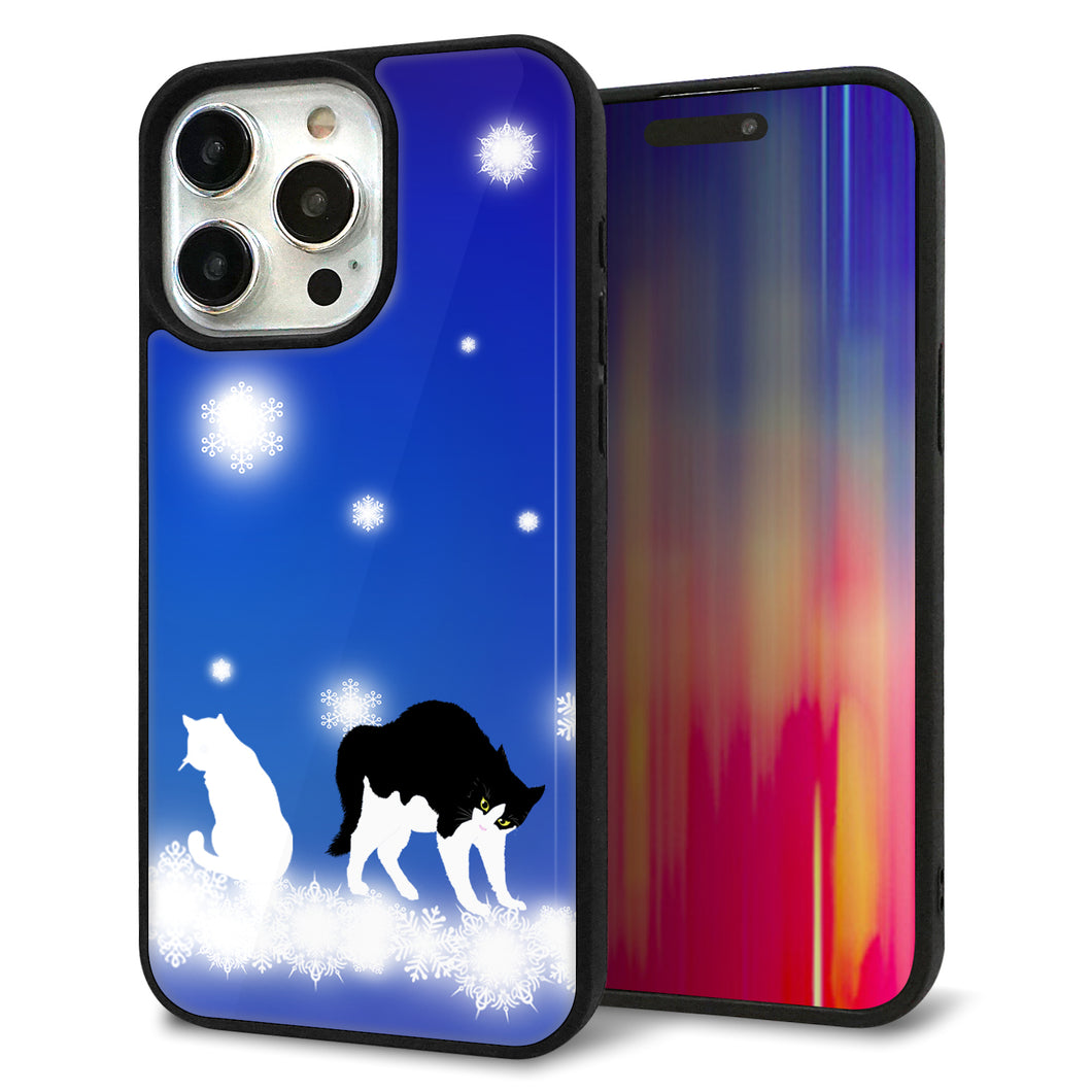 iPhone15 Pro Max 強化ガラス&TPUスマホケース ガラプリ【YJ335 雪の結晶 はちわれ】