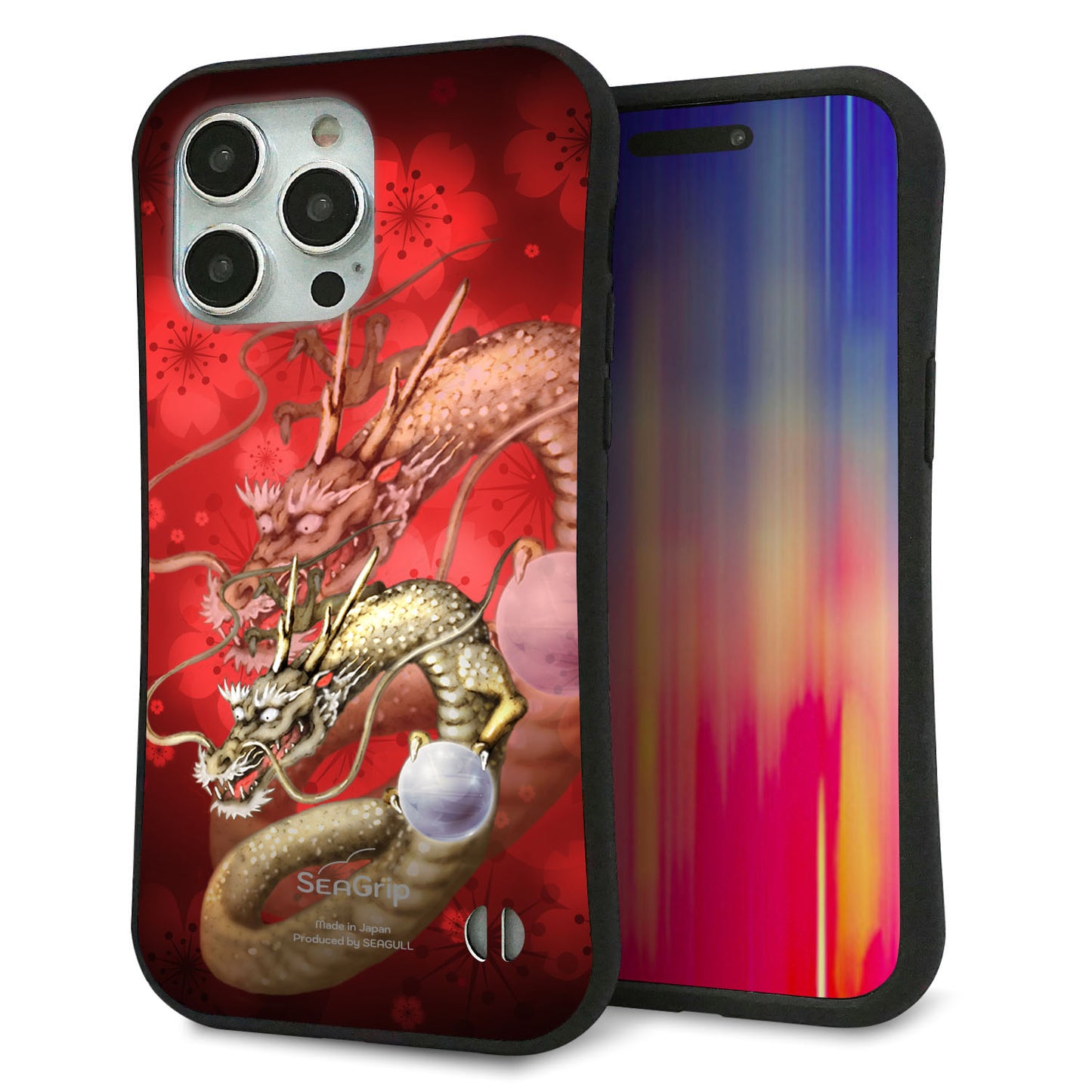 iPhone15 Pro Max スマホケース 「SEA Grip」 グリップケース Sライン 【1004 桜と龍】 UV印刷