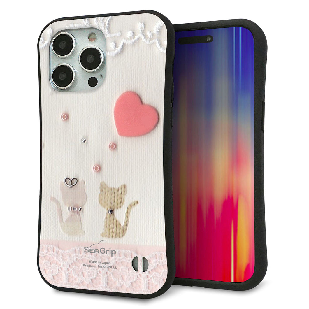 iPhone15 Pro Max スマホケース 「SEA Grip」 グリップケース Sライン 【1104 クラフト写真ネコ(ハートM)】 UV印刷