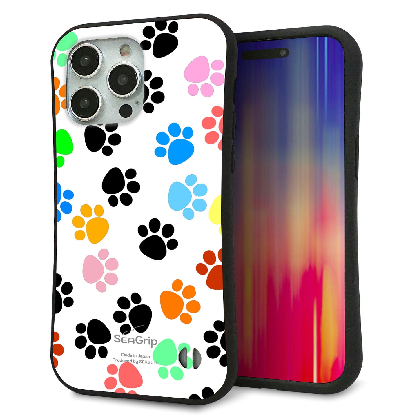 iPhone15 Pro Max スマホケース 「SEA Grip」 グリップケース Sライン 【1108 あしあとカラフル】 UV印刷