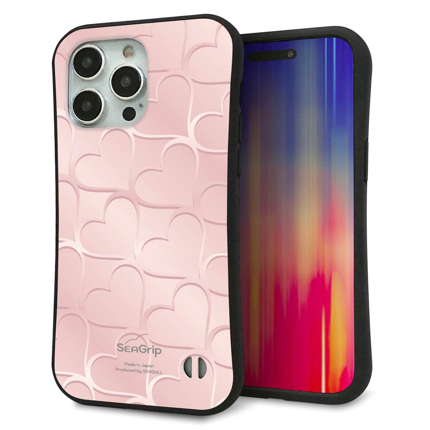 iPhone15 Pro Max スマホケース 「SEA Grip」 グリップケース Sライン 【1340 かくれハート(ローズピンク)】 UV印刷